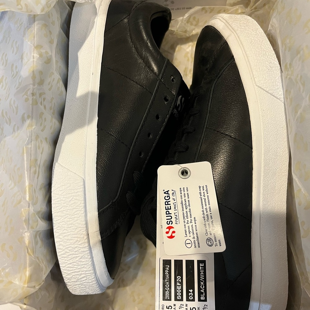 Superga Black Leather Sneakers 2899 Size 35 5
